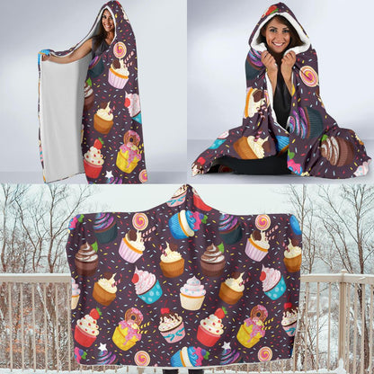 Cupcakes Party Print Pattern Hooded Blanket-JTAMIGO.COM