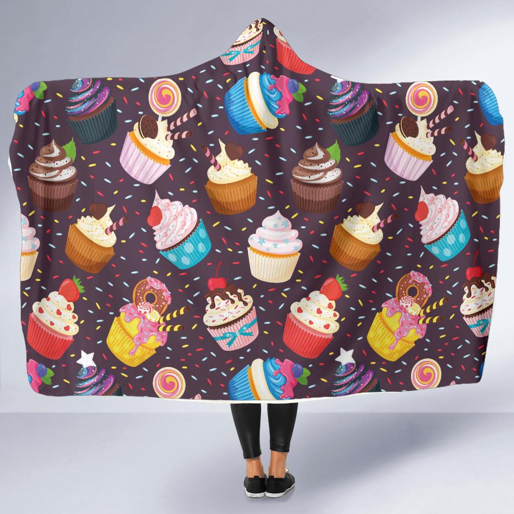 Cupcakes Party Print Pattern Hooded Blanket-JTAMIGO.COM
