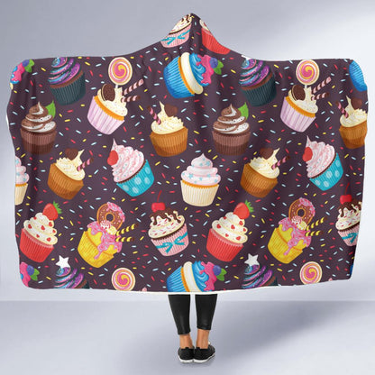 Cupcakes Party Print Pattern Hooded Blanket-JTAMIGO.COM