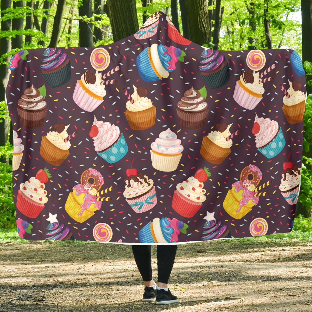 Cupcakes Party Print Pattern Hooded Blanket-JTAMIGO.COM