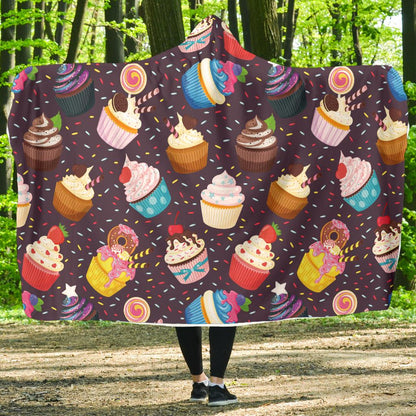 Cupcakes Party Print Pattern Hooded Blanket-JTAMIGO.COM