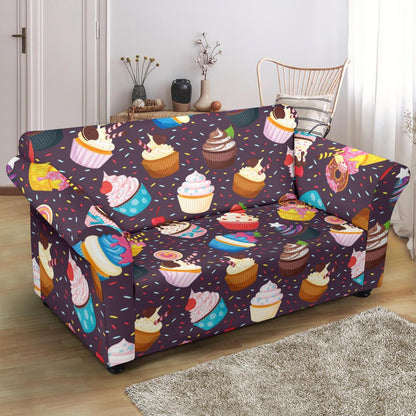 Cupcakes Party Print Pattern Loveseat Slipcover-JTAMIGO.COM