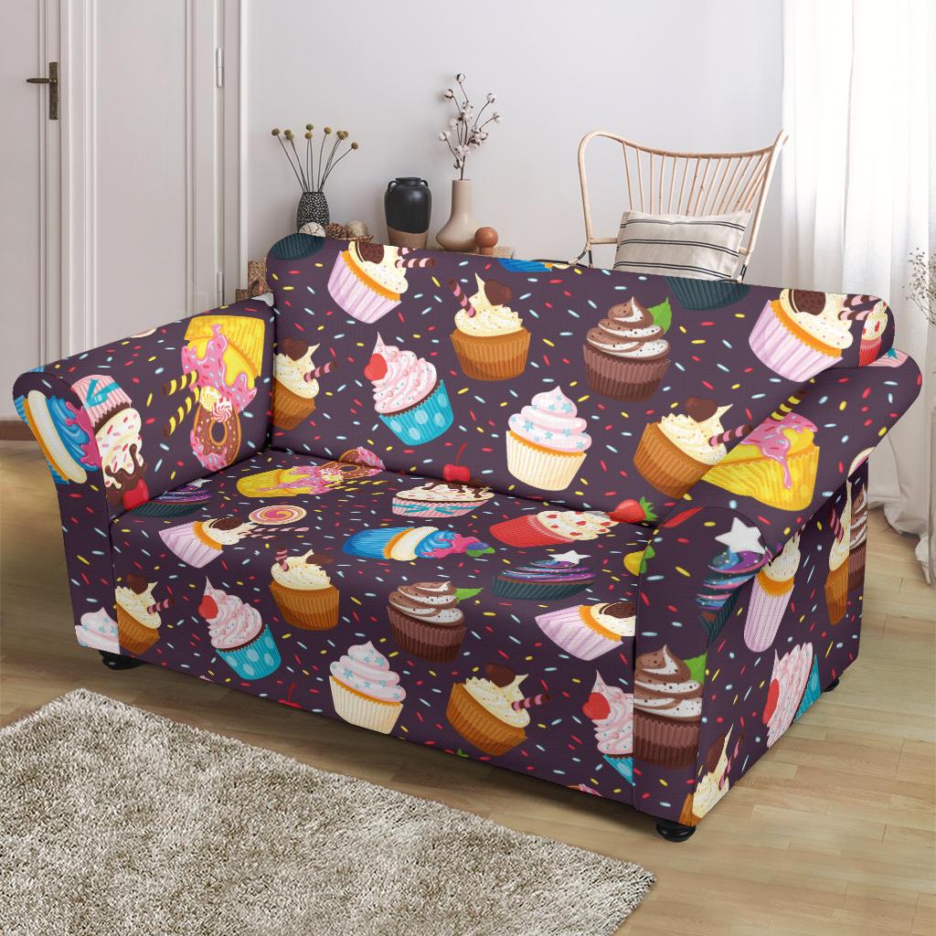 Cupcakes Party Print Pattern Loveseat Slipcover-JTAMIGO.COM