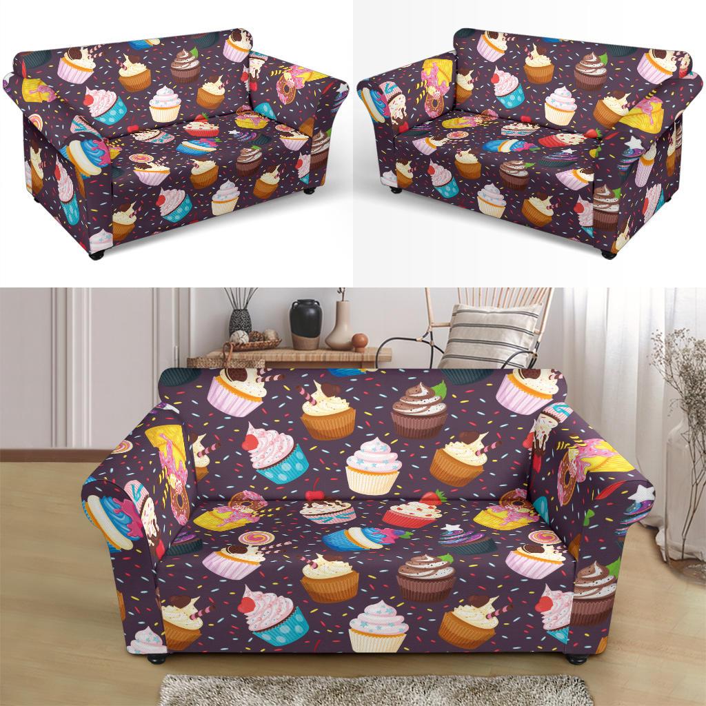 Cupcakes Party Print Pattern Loveseat Slipcover-JTAMIGO.COM