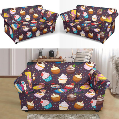 Cupcakes Party Print Pattern Loveseat Slipcover-JTAMIGO.COM