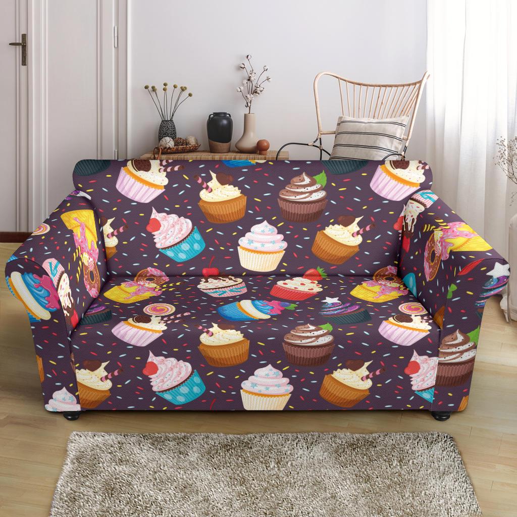 Cupcakes Party Print Pattern Loveseat Slipcover-JTAMIGO.COM