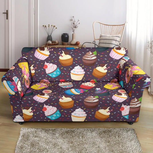 Cupcakes Party Print Pattern Loveseat Slipcover-JTAMIGO.COM