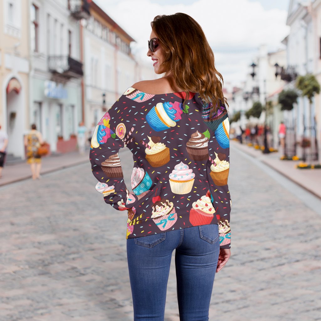 Cupcakes Party Print Pattern Off Shoulder Sweatshirt