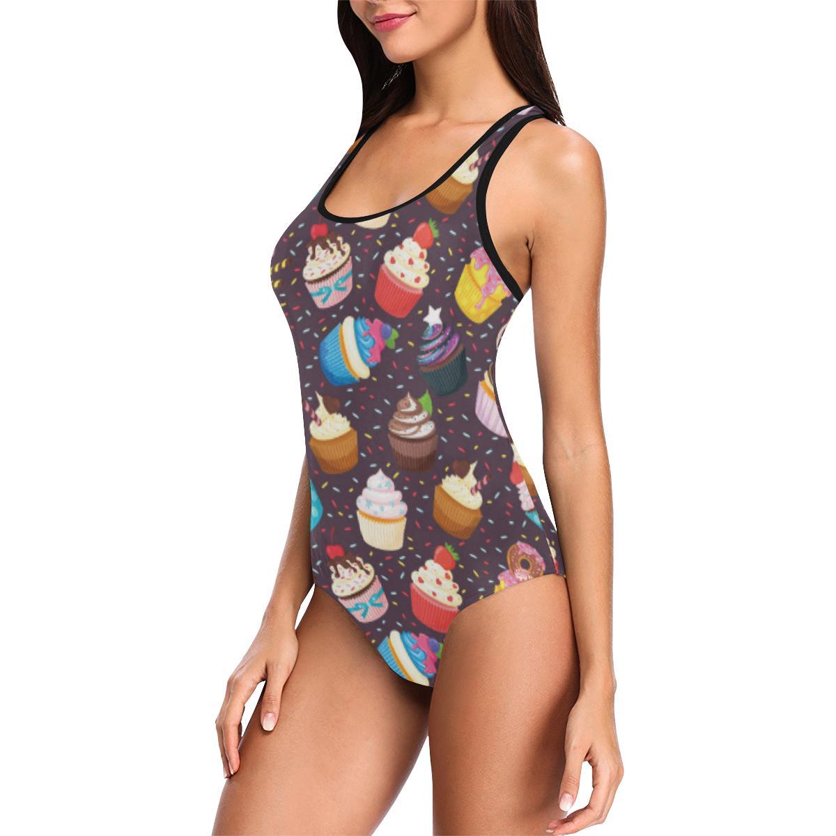 Cupcakes Party Print Pattern One Piece Swimsuit-JTAMIGO.COM