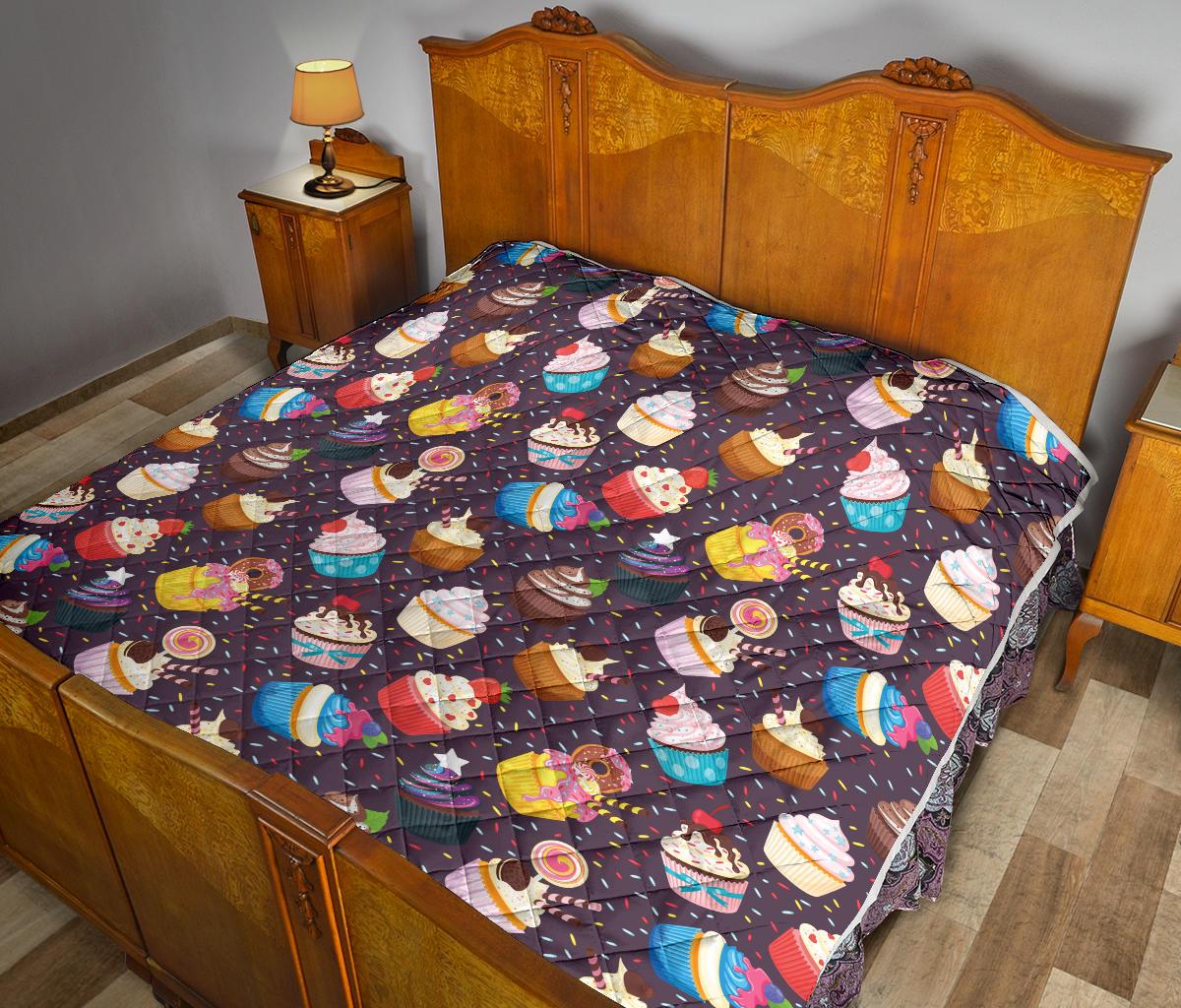 Cupcakes Party Print Pattern Premium Quilt-JTAMIGO.COM