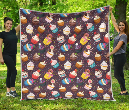 Cupcakes Party Print Pattern Premium Quilt-JTAMIGO.COM