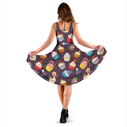 Cupcakes Party Print Pattern Sleeveless Dress