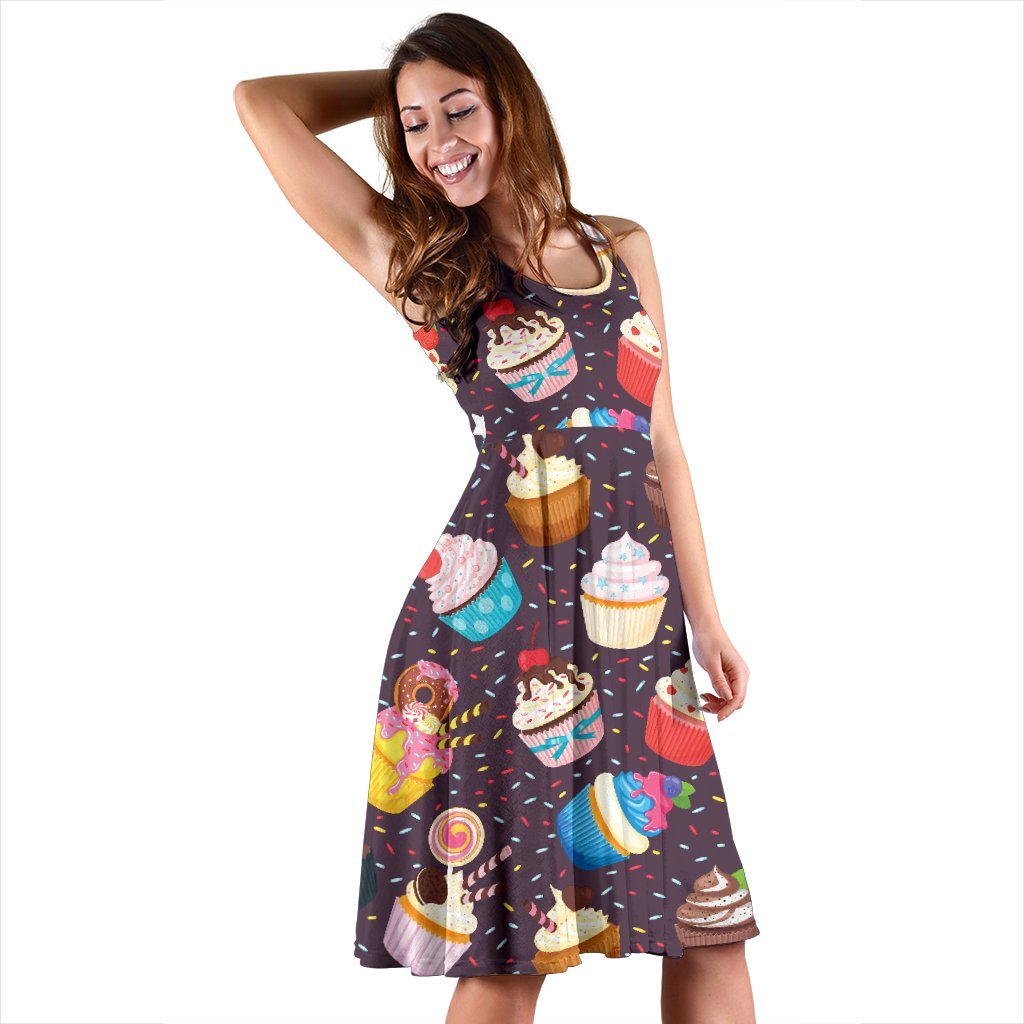 Cupcakes Party Print Pattern Sleeveless Dress