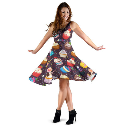 Cupcakes Party Print Pattern Sleeveless Dress