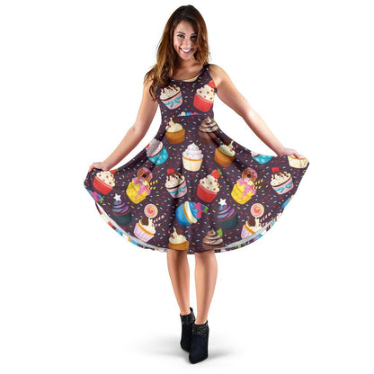 Cupcakes Party Print Pattern Sleeveless Dress