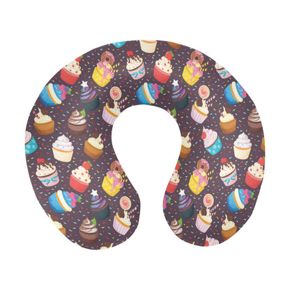 Cupcakes Party Print Pattern U-Shaped Travel Neck Pillow-JTAMIGO.COM