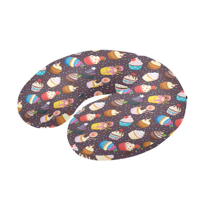 Cupcakes Party Print Pattern U-Shaped Travel Neck Pillow-JTAMIGO.COM