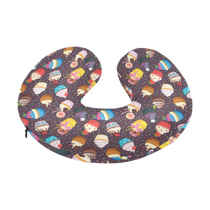 Cupcakes Party Print Pattern U-Shaped Travel Neck Pillow-JTAMIGO.COM