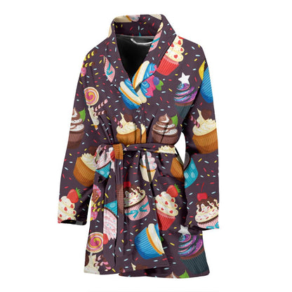 Cupcakes Party Print Pattern Women Bath Robe-JTAMIGO.COM