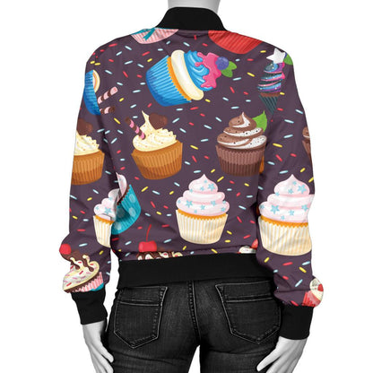 Cupcakes Party Print Pattern Women Casual Bomber Jacket