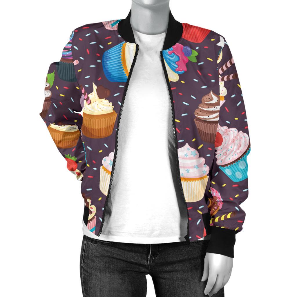 Cupcakes Party Print Pattern Women Casual Bomber Jacket