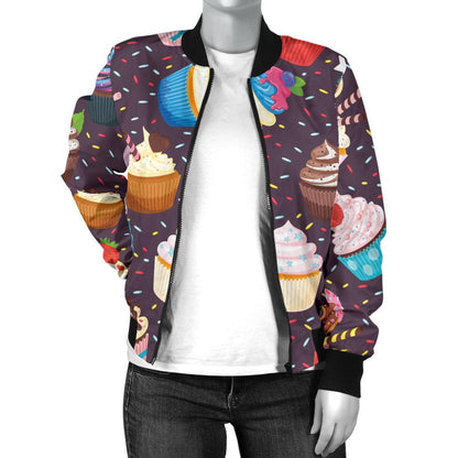 Cupcakes Party Print Pattern Women Casual Bomber Jacket