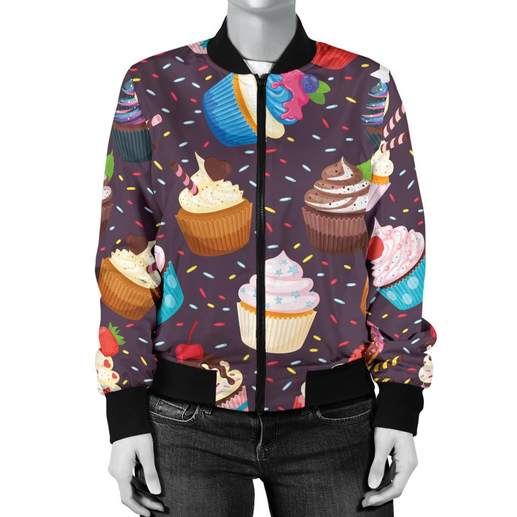 Cupcakes Party Print Pattern Women Casual Bomber Jacket