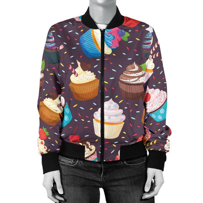 Cupcakes Party Print Pattern Women Casual Bomber Jacket