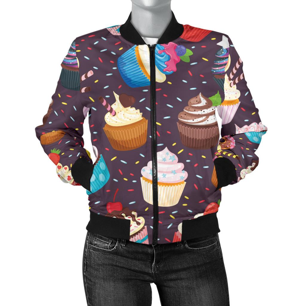 Cupcakes Party Print Pattern Women Casual Bomber Jacket