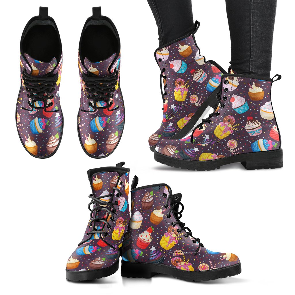 Cupcakes Party Print Pattern Women Leather Boots-JTAMIGO.COM