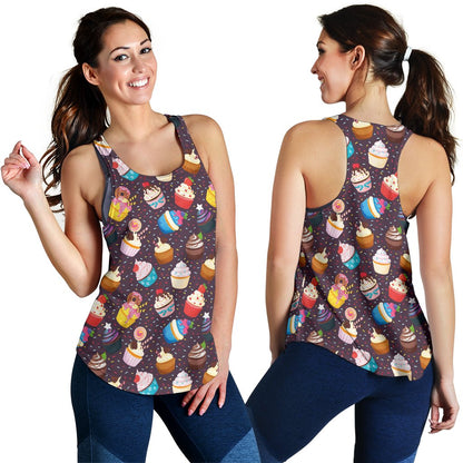 Cupcakes Party Print Pattern Women Racerback Tank Top