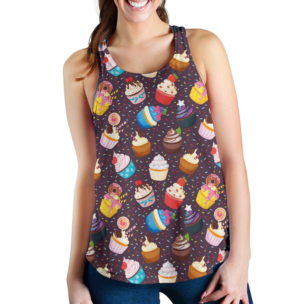 Cupcakes Party Print Pattern Women Racerback Tank Top