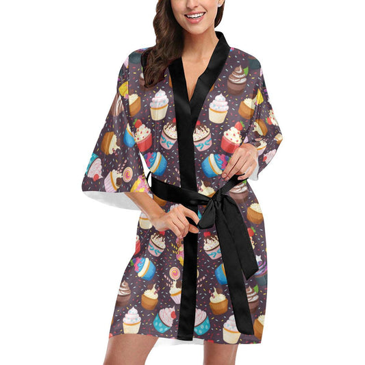 Cupcakes Party Print Pattern Women Short Kimono Robe