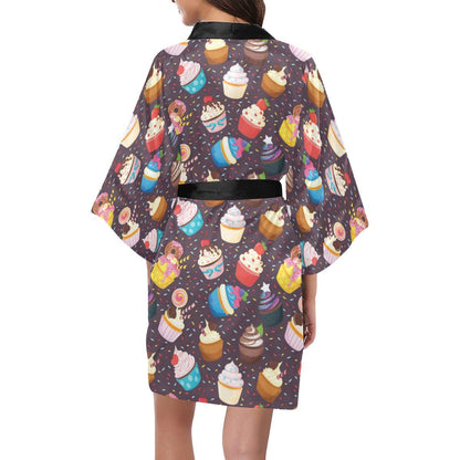 Cupcakes Party Print Pattern Women Short Kimono Robe