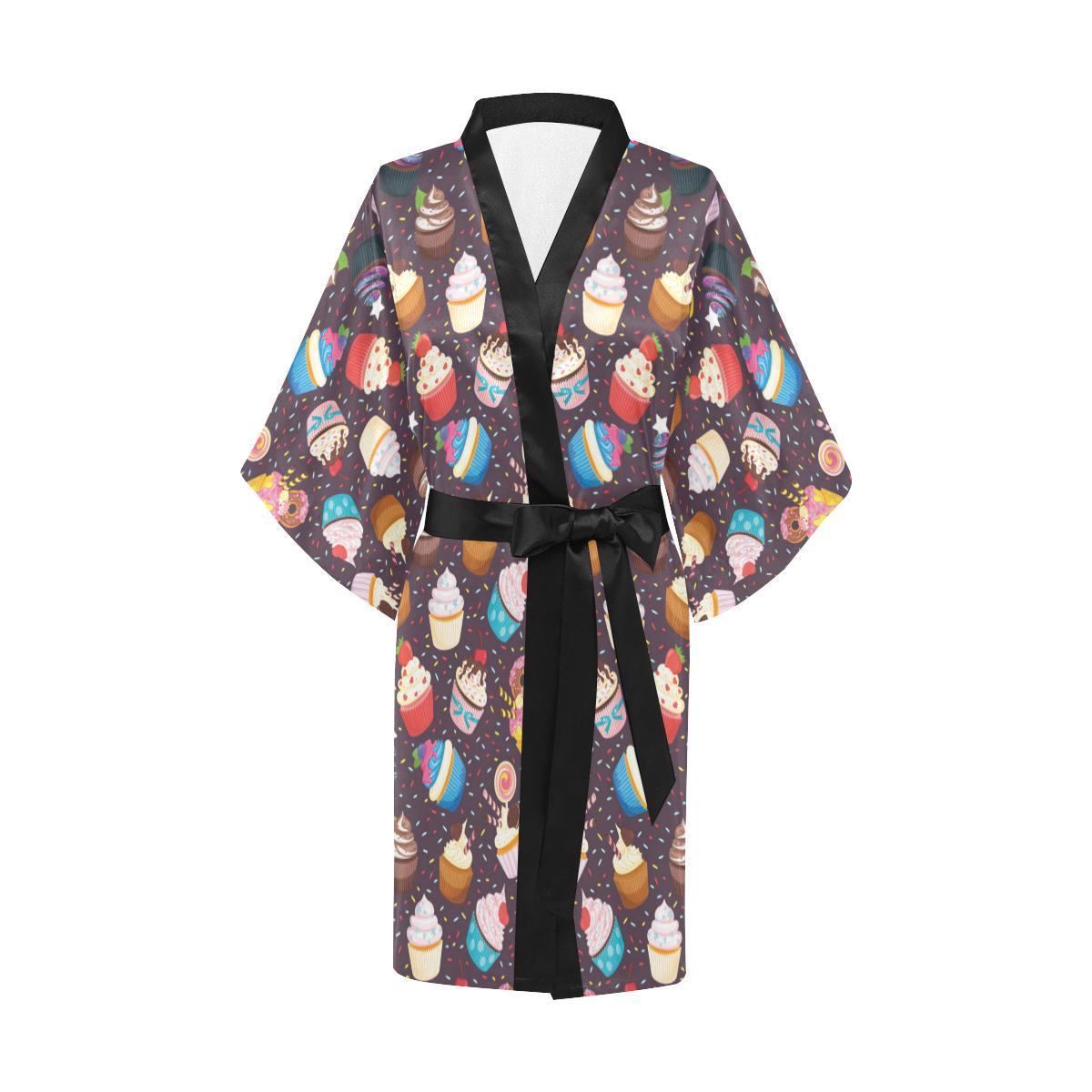 Cupcakes Party Print Pattern Women Short Kimono Robe