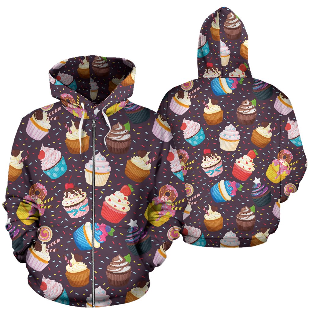 Cupcakes Party Print Pattern Zip Up Hoodie