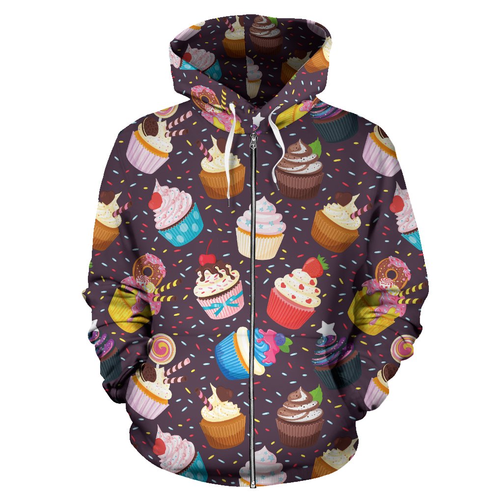 Cupcakes Party Print Pattern Zip Up Hoodie