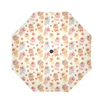 Cupcakes Strawberry Cherry Print Automatic Foldable Umbrella