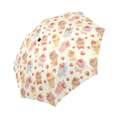 Cupcakes Strawberry Cherry Print Automatic Foldable Umbrella