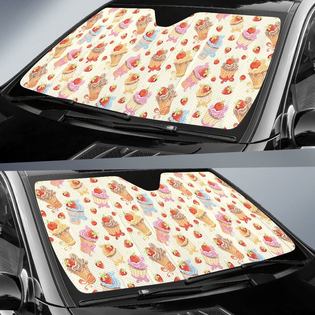 Cupcakes Strawberry Cherry Print Car Sun Shade For Windshield