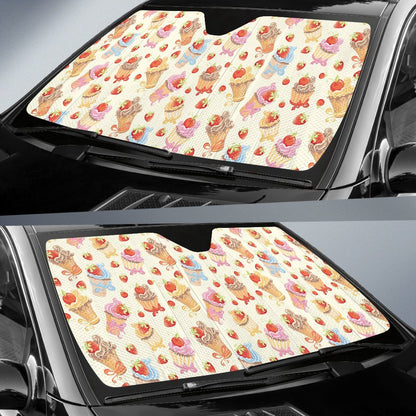 Cupcakes Strawberry Cherry Print Car Sun Shade For Windshield