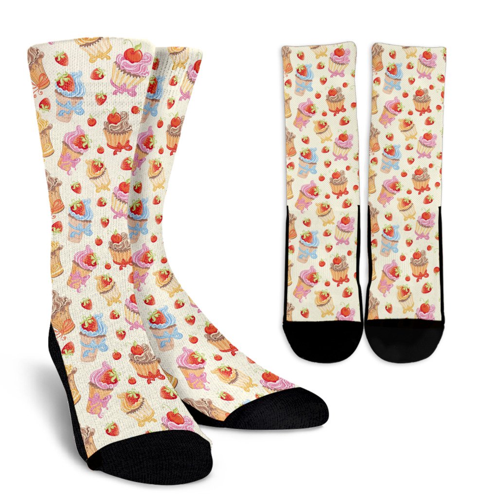 Cupcakes Strawberry Cherry Print Crew Socks