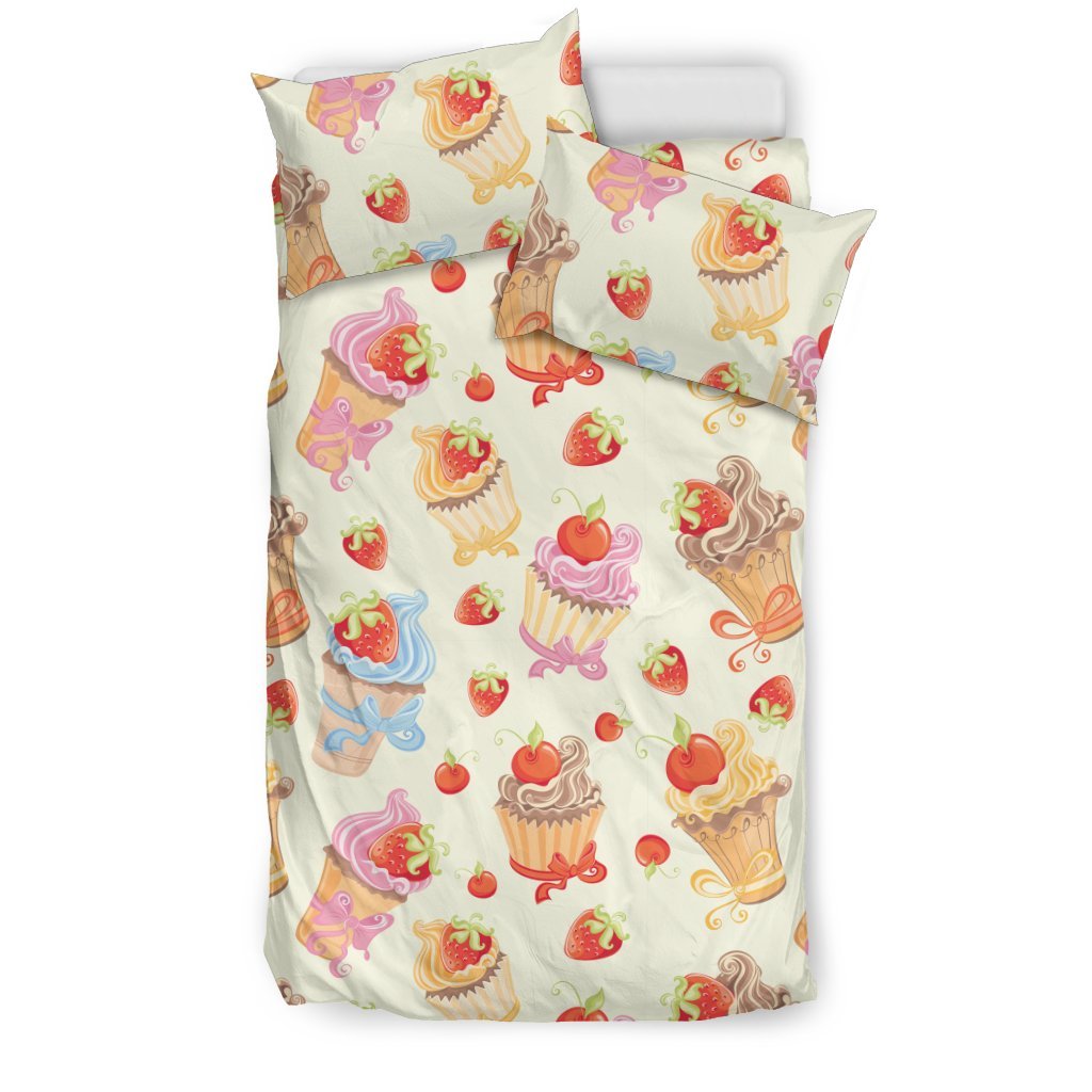 Cupcakes Strawberry Cherry Print Duvet Cover Bedding Set