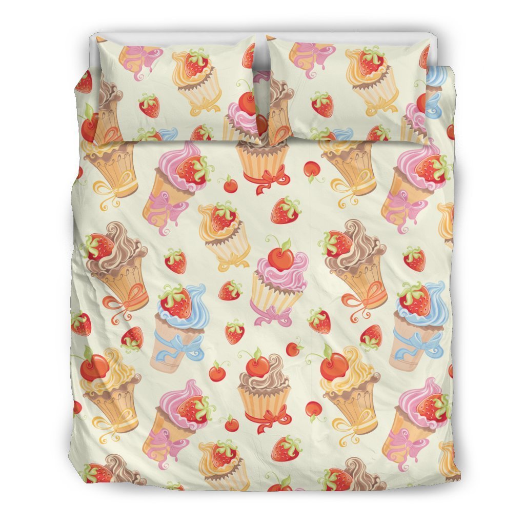 Cupcakes Strawberry Cherry Print Duvet Cover Bedding Set