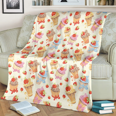 Cupcakes Strawberry Cherry Print Fleece Blanket