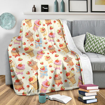 Cupcakes Strawberry Cherry Print Fleece Blanket