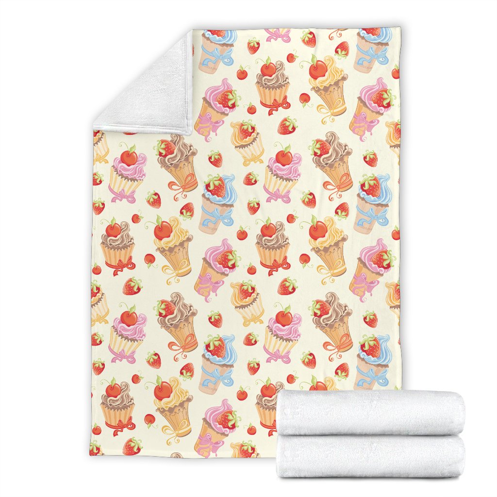 Cupcakes Strawberry Cherry Print Fleece Blanket
