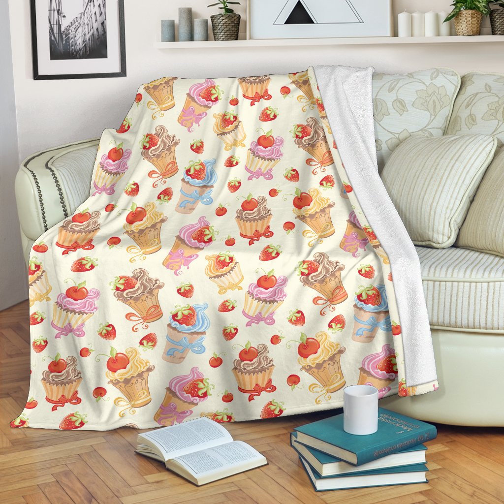 Cupcakes Strawberry Cherry Print Fleece Blanket