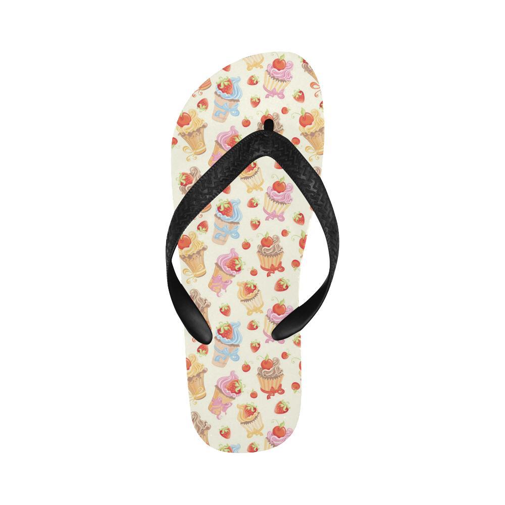 Cupcakes Strawberry Cherry Print Flip Flops-JTAMIGO.COM