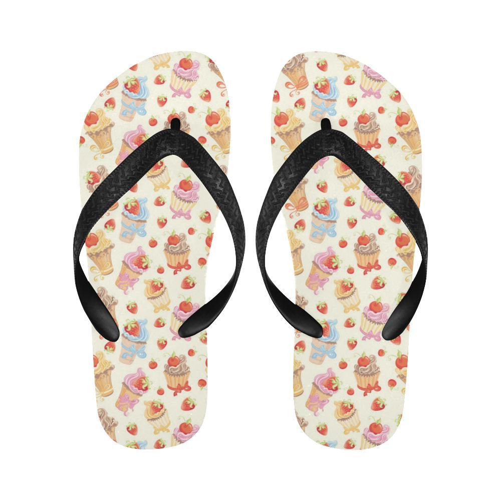 Cupcakes Strawberry Cherry Print Flip Flops-JTAMIGO.COM